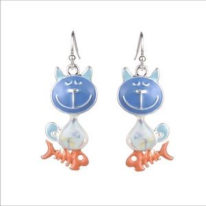 Cute Enamel Cartoon Cat Handmade Drop Earrings